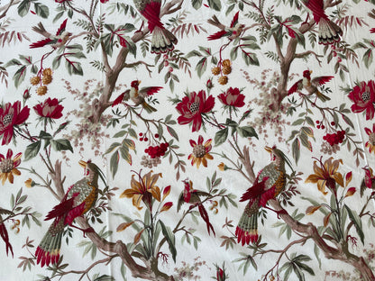 Red Flowers and Birds on Tree Branches Bedsheet and 2 Pillow Covers