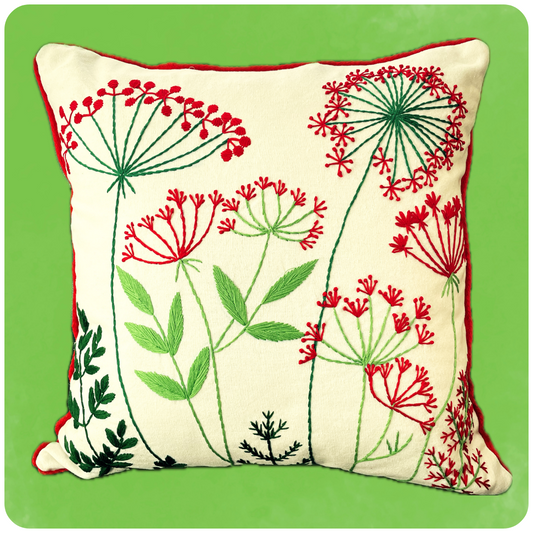 Holly Hand Embroidered Cushion Cover