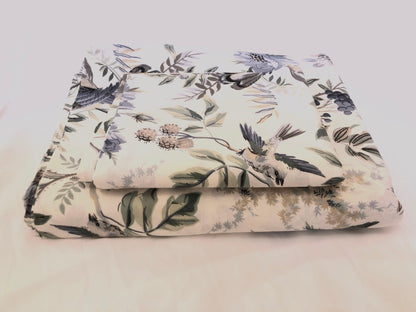 Blue Flowers and Birds on Tree Branches Bedsheet Set - Howdy Earth